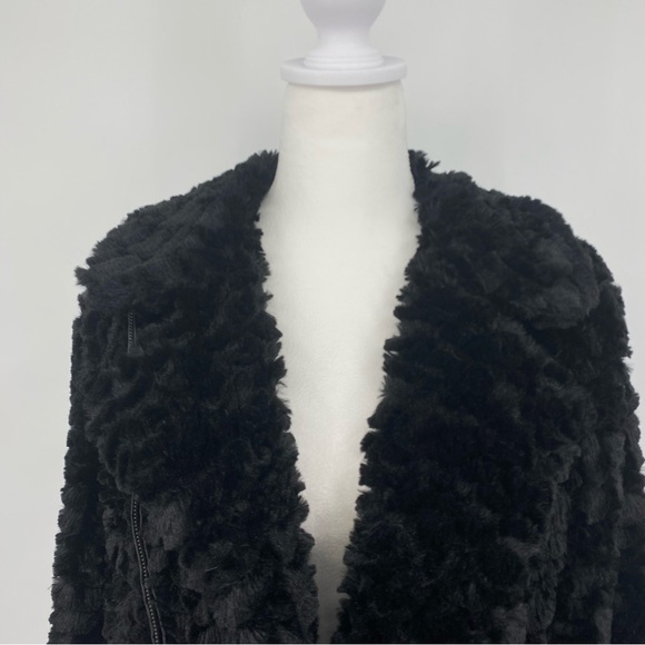 Adrienne Landau Black Faux Fur Moto Jacket - Picture 10 of 16